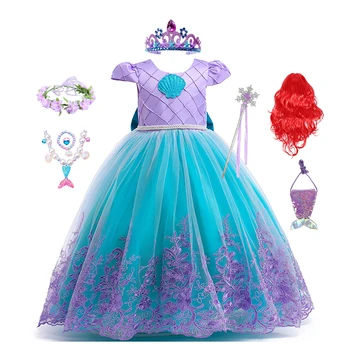 Kislány Hímzés Mermaid Dress Gyerekek Hercegnő Ariel Cosplay ruha Lány Születésnapi Party Karácsonyi Jelmezek 2-10 Év