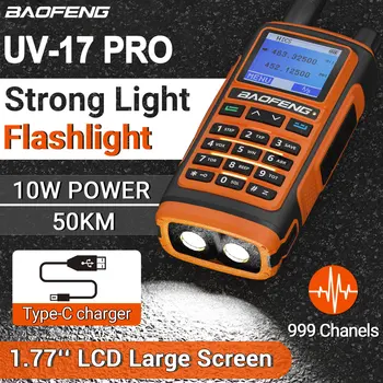 Baofeng UV-17 Pro Walkie Talkie 10W High Power USB-C Töltő 999CH LED Zseblámpa VHF UHF Hunt FM Rádió Kommunikációs UV-5R